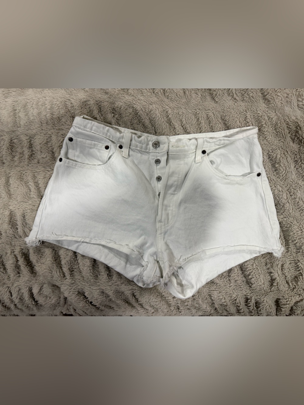 Levi's White High-Rise Button-Fly Denim Shorts